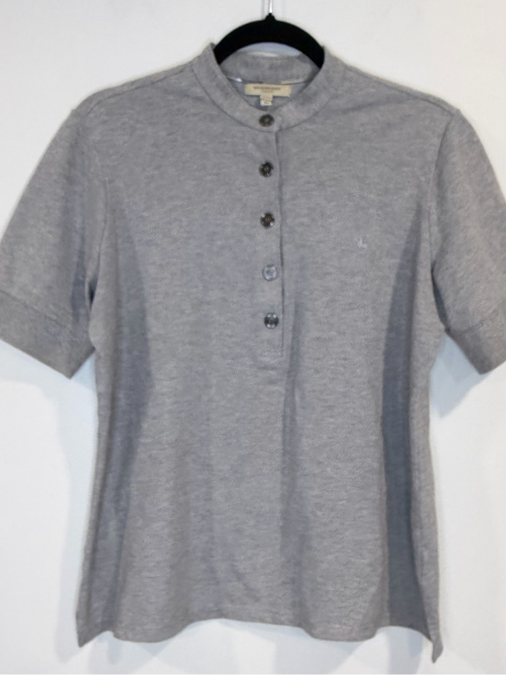 Burberry Women’s Short-sleeve Top Mock Neck Front Five-Button Blouse Sz XL
